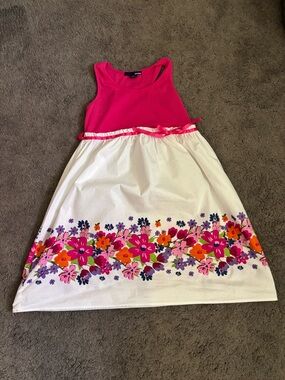Basic Editions Girls Pink White Floral Sundress Bow Sleeveless XL (14/16)